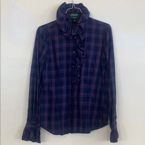 Ralph Lauren plaid ruffle blouse Petite medium